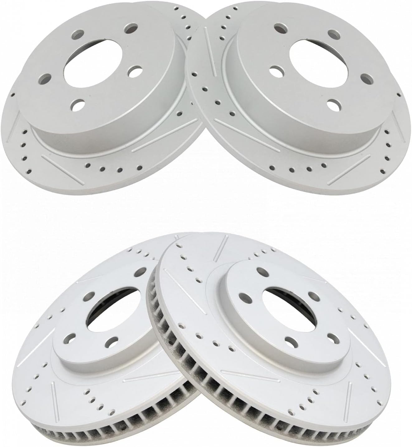 TRQ Performance Front and Rear Brake Rotor Set G Coated Drilled and Slotted Compatible with 2000-2005 Chevrolet Impala Monte Carlo 1998-1999 Oldsmobile Intrigue