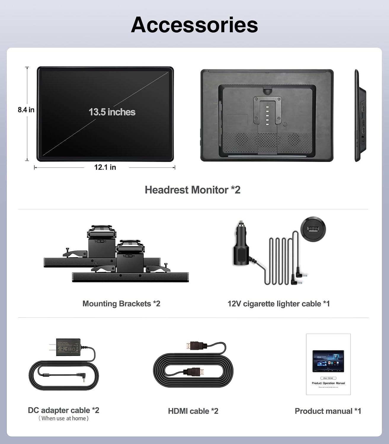 13.5' Android 13 Car Headrest Monitor 2-Pack - 4G+64G 4K Rear Seat Entertainment System TV for Back Seat, HDMI Sync, Wireless Mirroring, Bluetooth FM WiFi for SUV Minivan