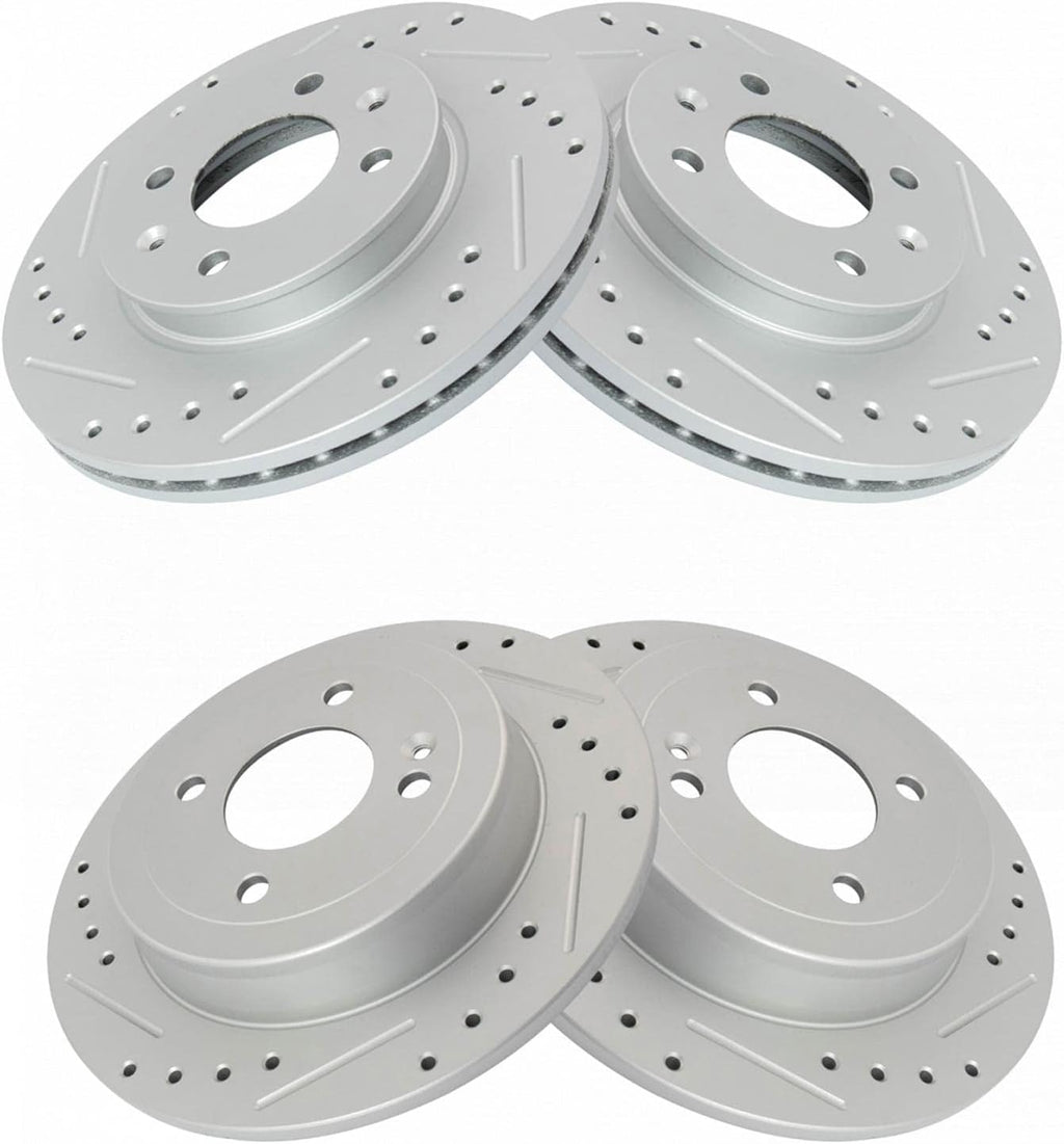 TRQ Performance Front and Rear Brake Rotor Set G Coated Drilled and Slotted Compatible with 2012-2017 Hyundai Accent 2012-2018 Kia Rio