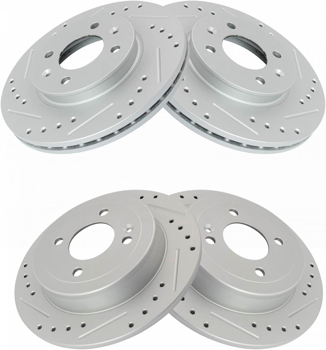 TRQ Performance Front and Rear Brake Rotor Set G Coated Drilled and Slotted Compatible with 2012-2017 Hyundai Accent 2012-2018 Kia Rio