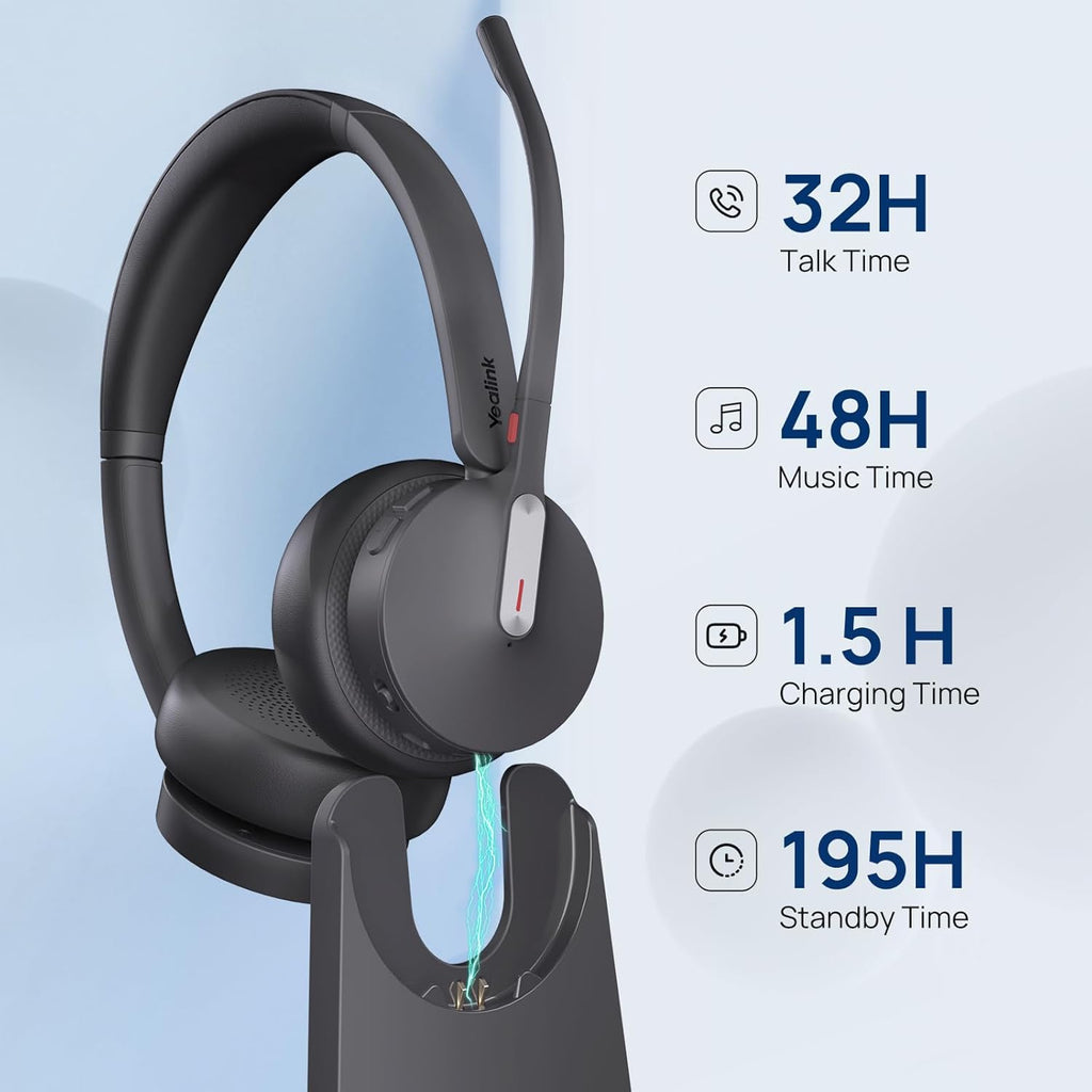 Yealink WH64 Hybrid Wireless Headset with Mic for Work, Mono Headset with Charge Stand, Bluetooth & DECT Dongle for PC/Computer/IP Phone/Cell Phones, Teams, Zoom, 492 ft Range, 26H Talk Time