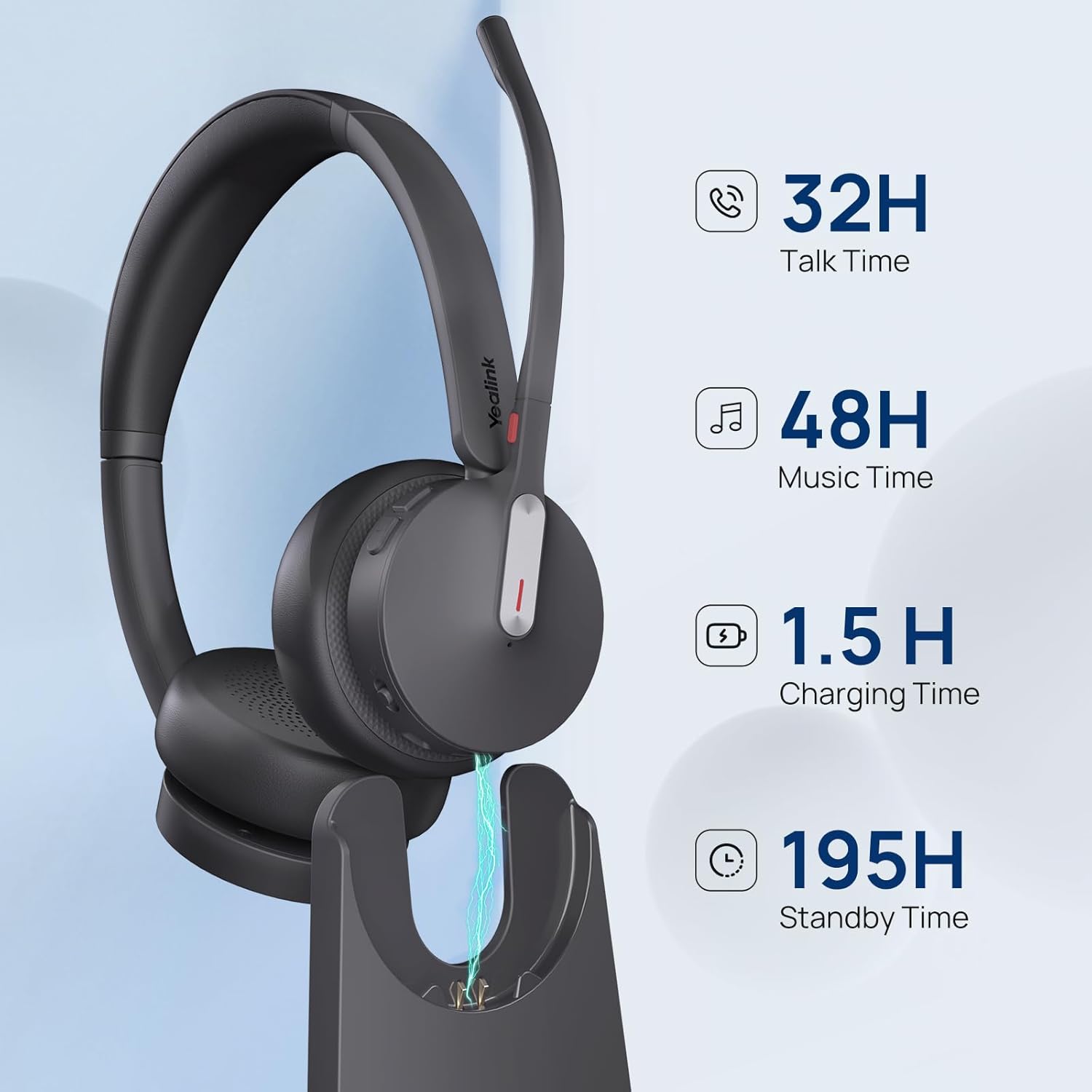 Yealink WH64 Hybrid Wireless Headset with Mic for Work, Mono Headset with Charge Stand, Bluetooth & DECT Dongle for PC/Computer/IP Phone/Cell Phones, Teams, Zoom, 492 ft Range, 26H Talk Time