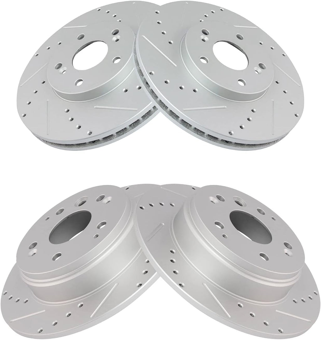 TRQ Performance Front and Rear Brake Rotor Set G Coated Drilled and Slotted Compatible with 2004-2008 Acura TL