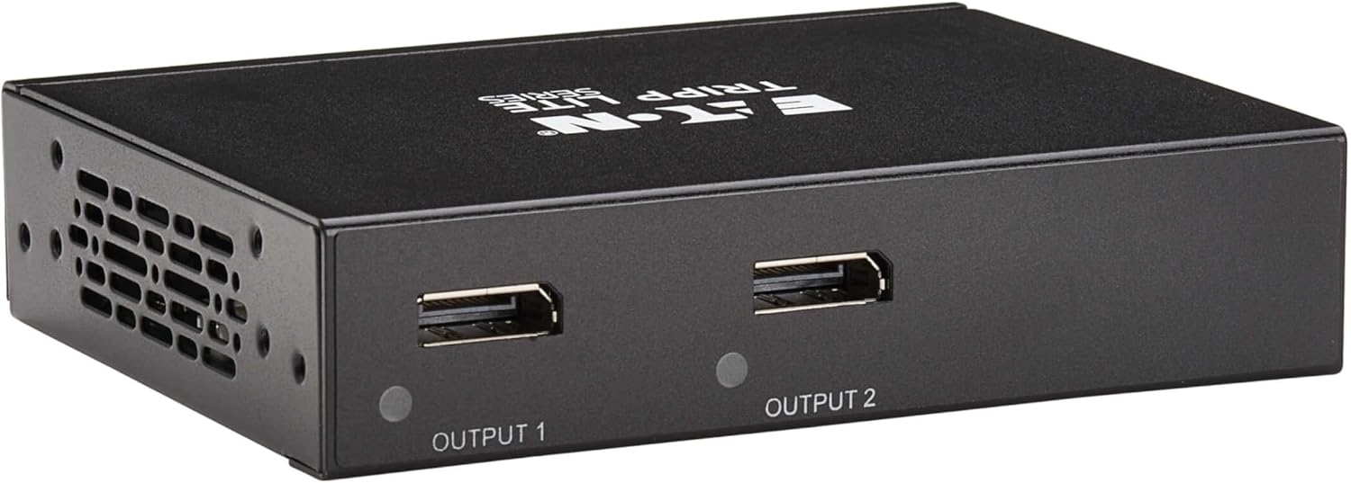 Tripp Lite Series 2-Port DisplayPort Splitter for 2 Monitors, 4K@60Hz Video, 1 in 2 Out, DP 1.4, MST Hub, TAA Compliant, Plug-and-Play, 1-Year Warranty (B156-002-8K)