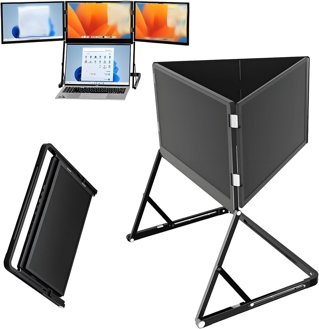 15.6' FHD Triple Monitor for Laptop, 1080p Tri Fold Monitor for Laptop Extender, Fhd Extended Laptop Screen Extenderwith 360° Rotation Adjustable Viewing Angles