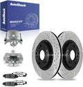 AutoShack Front Brake Rotors, Ceramic Pads & Calipers for Honda & Acura, Civic 2006-2011 RSX 2002-2006, FWD L4 2.0L - E-Coated Drilled & Slotted - ShadowGuard - 11.81' (300 mm), 5-Lug