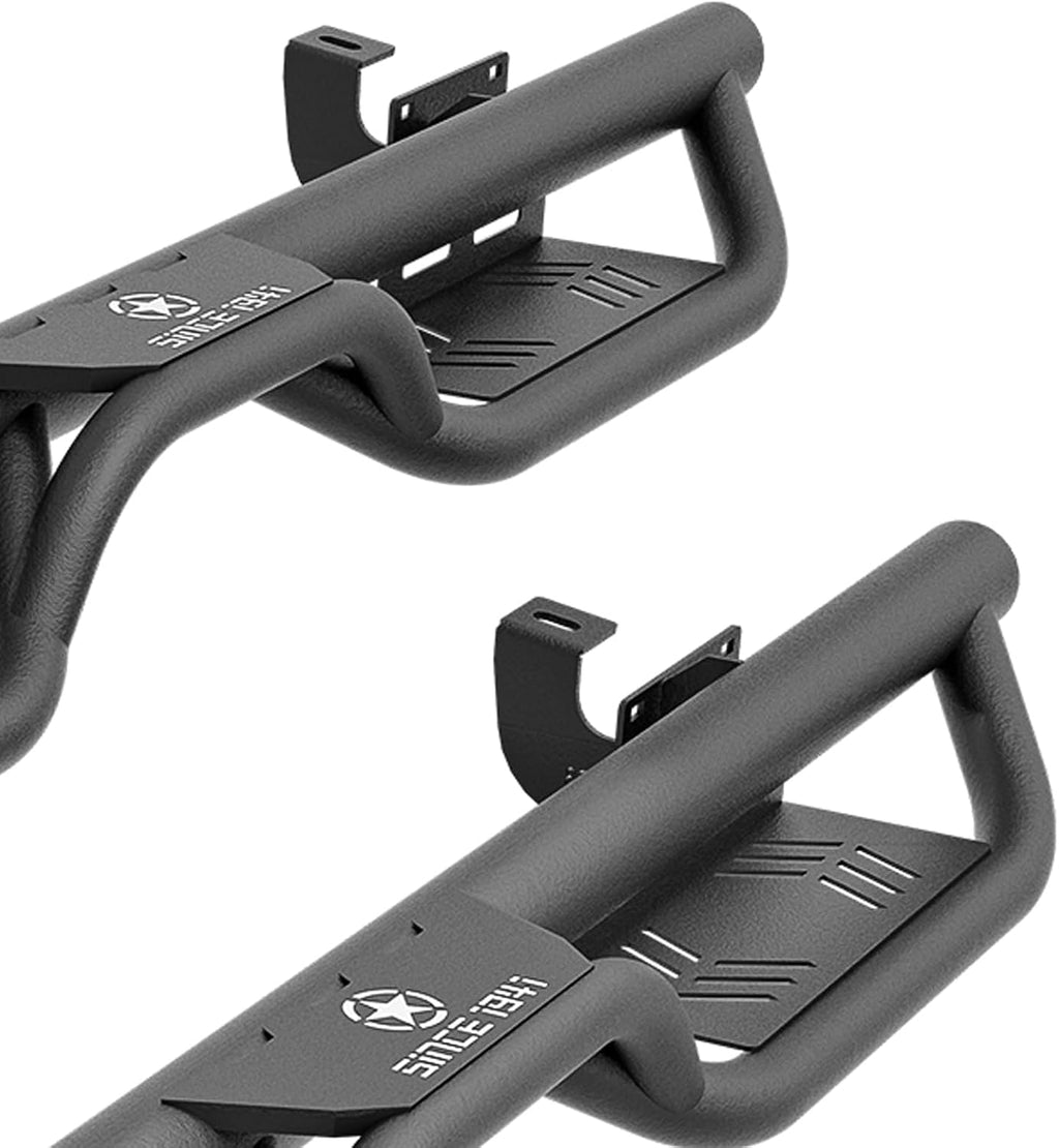 Running Boards Compatible with 2007-2018 Jeep Wrangler JK JKU Unlimited 4 Doors, Two Stairs Design Side Steps Heavy-Duty Steel Nerf Bars Bolt-on Step Plates Rock Sliders Rail