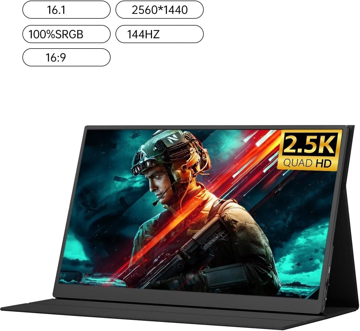 Portable Monitor for Laptop 16.1-inch 2560 X 1440 Resolution 400nit 144hz Refresh Rate Office Entertainment External Screen IPS Extended Portable Gaming Monitor