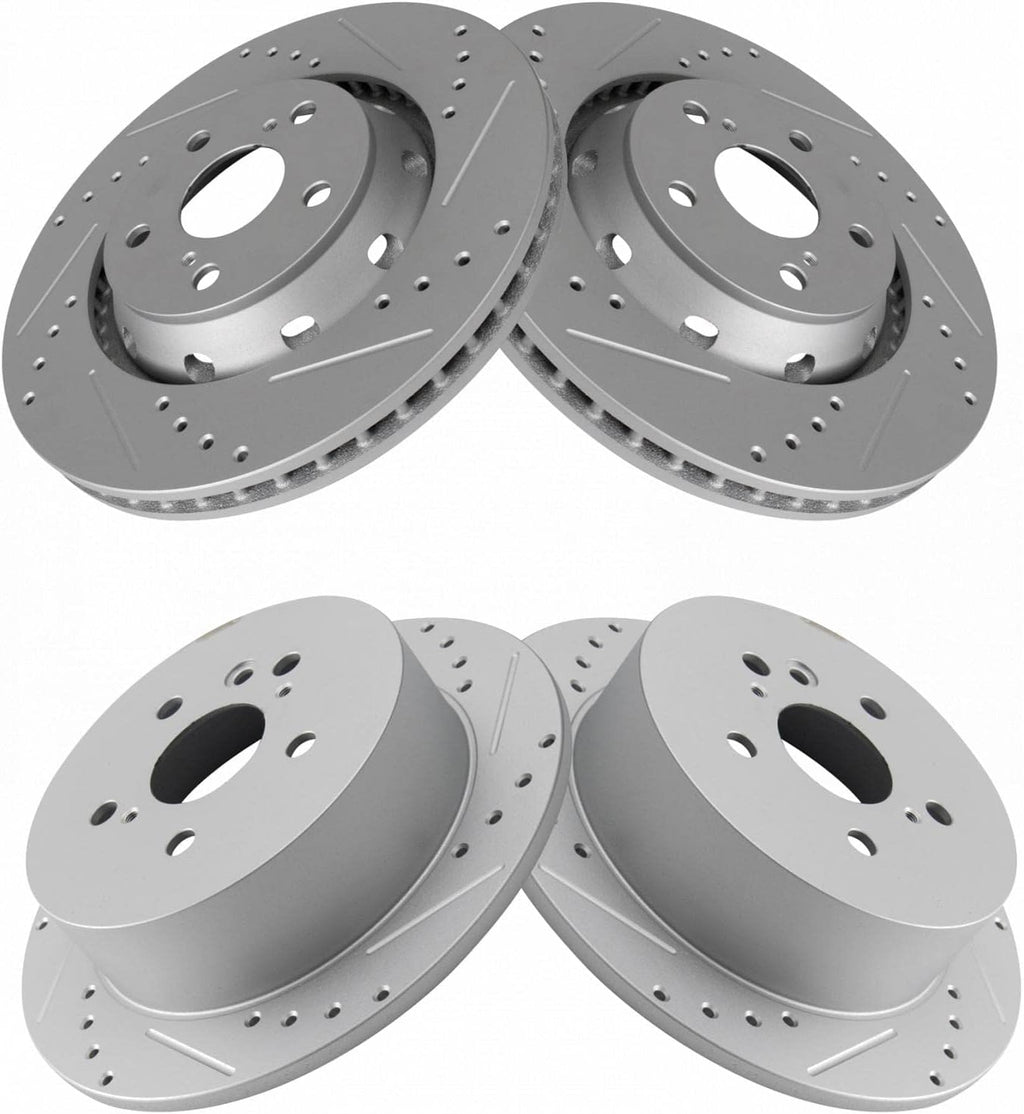 TRQ Performance Front and Rear Brake Rotor Set G Coated Drilled and Slotted Compatible with 2009-2015 Toyota Venza