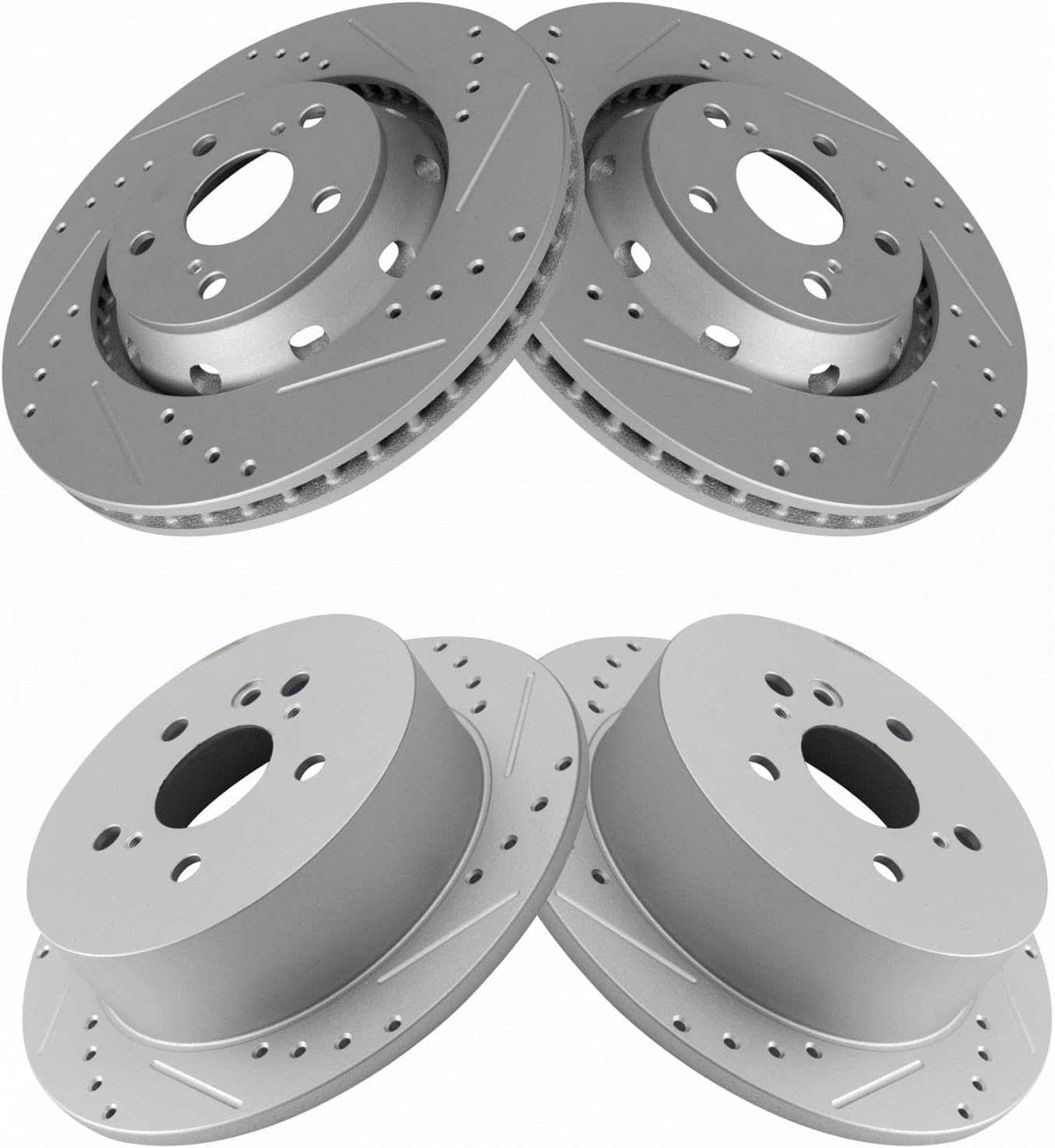 TRQ Performance Front and Rear Brake Rotor Set G Coated Drilled and Slotted Compatible with 2009-2015 Toyota Venza