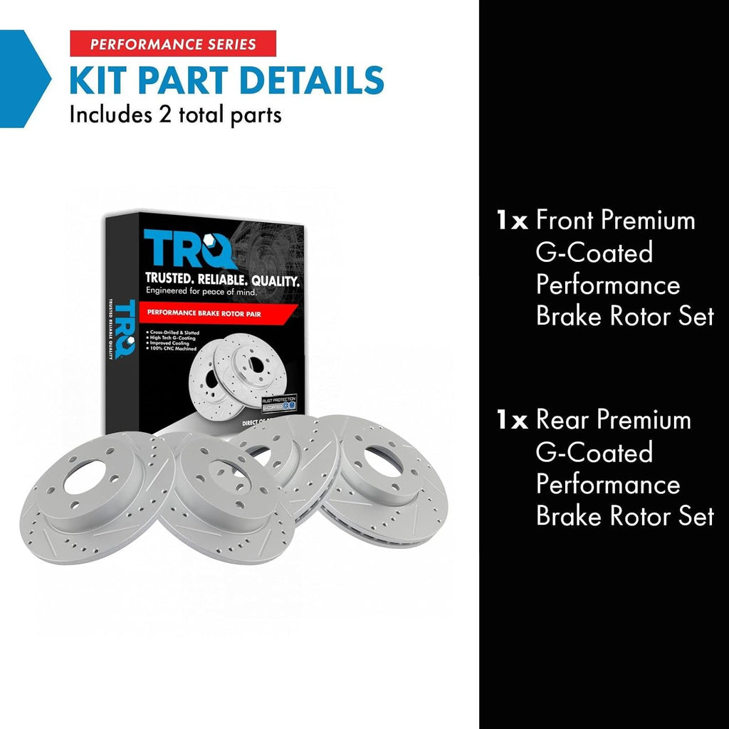 TRQ Front and Rear Performance Brake Rotors Set Premium G-Coated Cross Drilled & Slotted Compatible with 2004-2013 Mazda 3