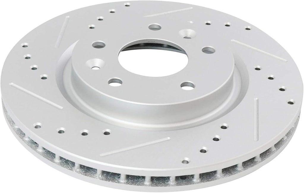 TRQ Performance Front and Rear Brake Rotor Set G Coated Drilled Slotted Compatible with 2014-2017 Nissan Leaf 2014-2020 Rogue 2017-2022 Rogue Sport