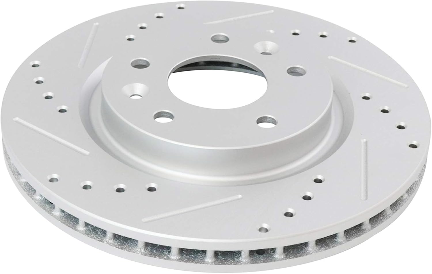 TRQ Performance Front and Rear Brake Rotor Set G Coated Drilled Slotted Compatible with 2014-2017 Nissan Leaf 2014-2020 Rogue 2017-2022 Rogue Sport