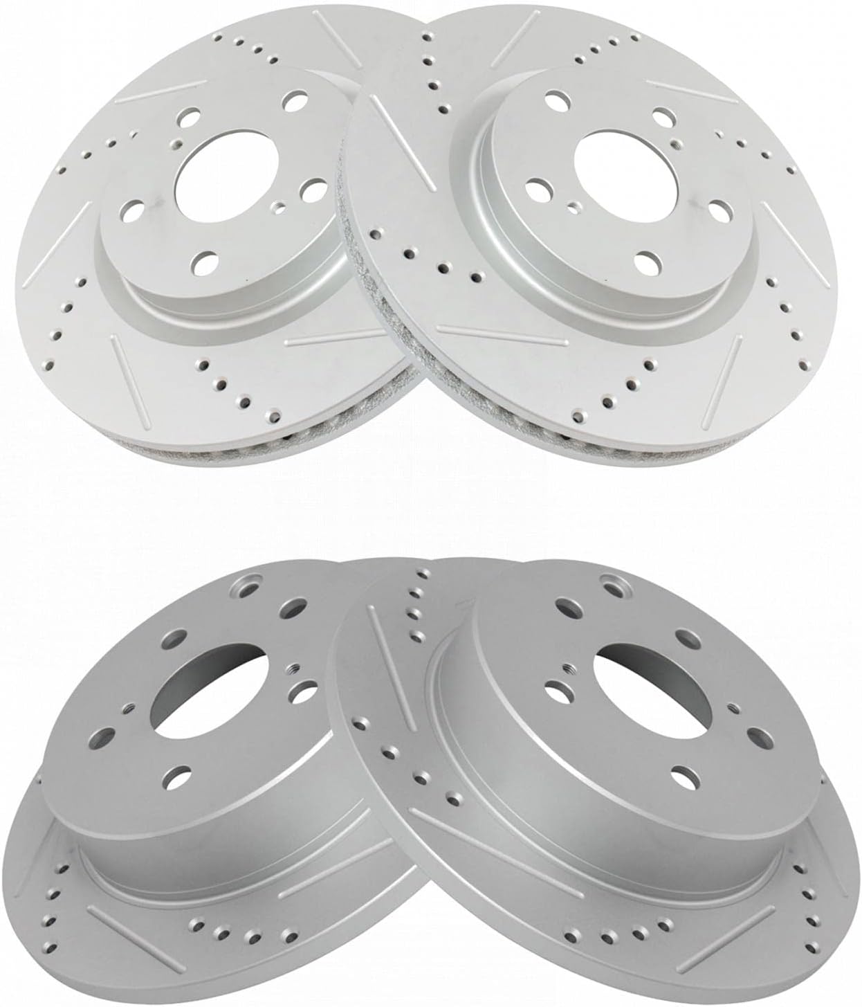 TRQ Performance Front and Rear Brake Rotor Set Coated Drilled Slotted Compatible with 13-18 Toyota RAV4 XLE Limited SE 16-18 Toyota RAV4 Hybrid XLE Limited SE Japan Built Models 1st VIN Digit J