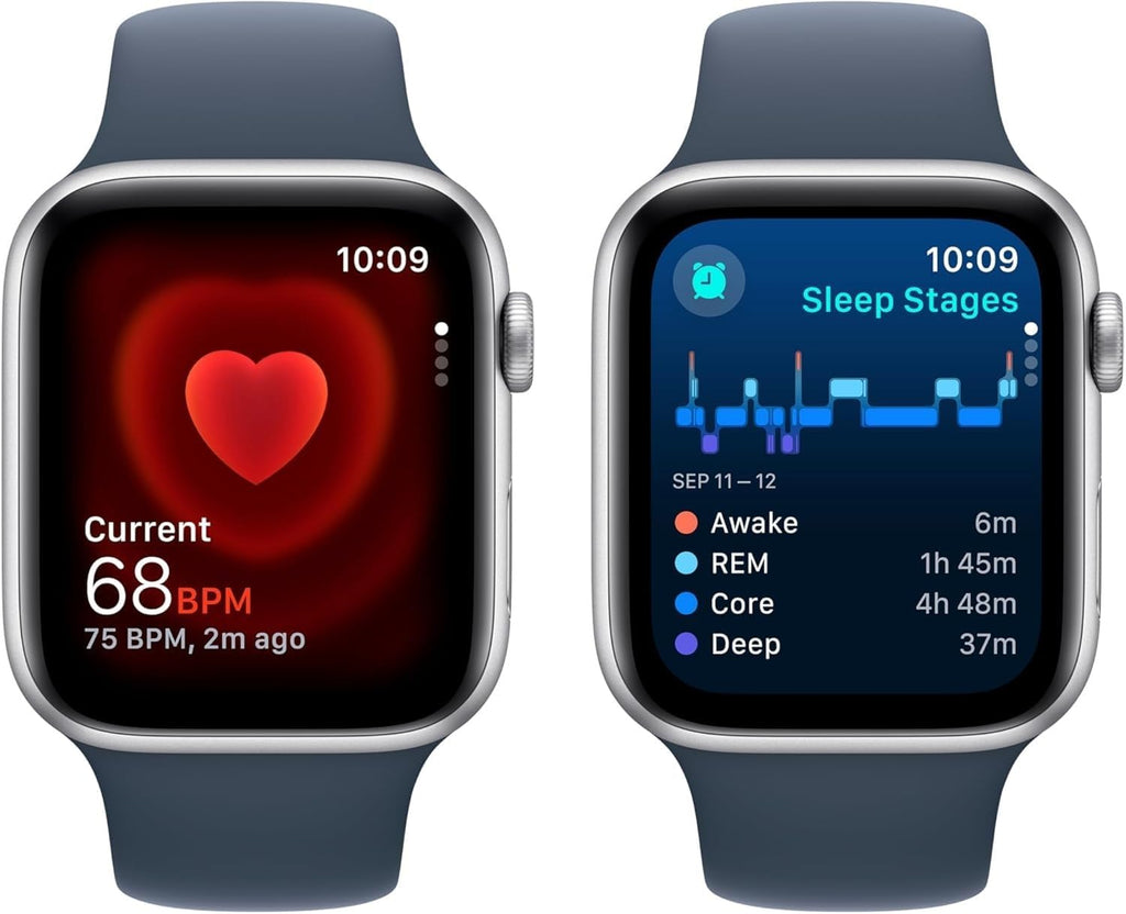 Apple Watch SE (2nd Gen) [GPS 40mm] Smartwatch with Silver Aluminum Case with Denim Sport Band, S/M (Renewed)