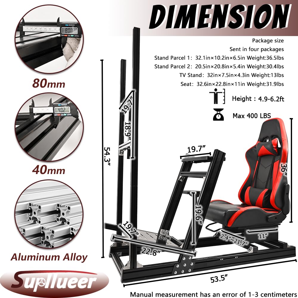 Supllueer Racing Simulator Cockpit with Monitor Stand Racing Seat Formula 1 and GT Racing Fit for Logitech GPRO G29 G920,for Thrustmaster T300,for Fanatec NO Display Steering Wheel Pedal Shifter