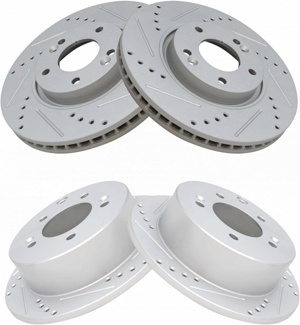TRQ Performance Front and Rear Brake Rotor Set G Coated Drilled and Slotted Compatible with 2010-2013 Kia Forte Forte Koup