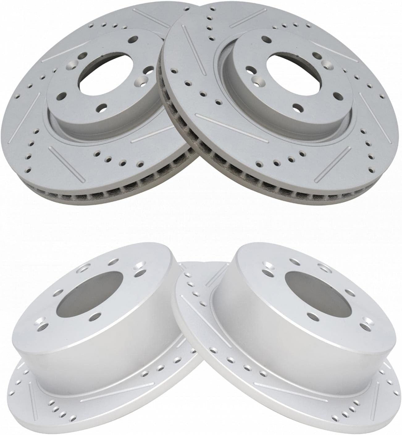 TRQ Performance Front and Rear Brake Rotor Set G Coated Drilled and Slotted Compatible with 2010-2013 Kia Forte Forte Koup