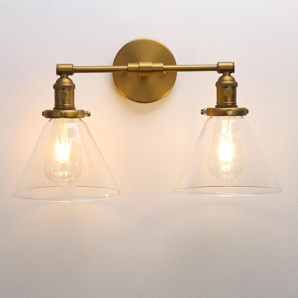 Phansthy Double Sconce Antique Industrial Wall Sconce Light with Dual 7.3 Inch Cone Canopy (Antique)
