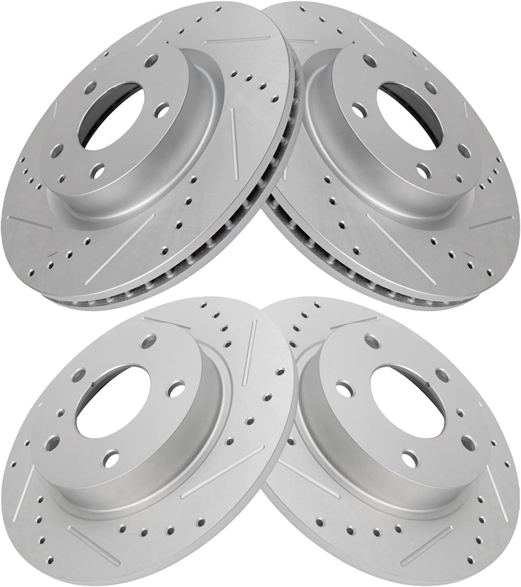 TRQ Performance Front and Rear Brake Rotor Set G Coated Drilled and Slotted Compatible with 2014-2018 Mazda 3 2019-2021 Mazda CX-3