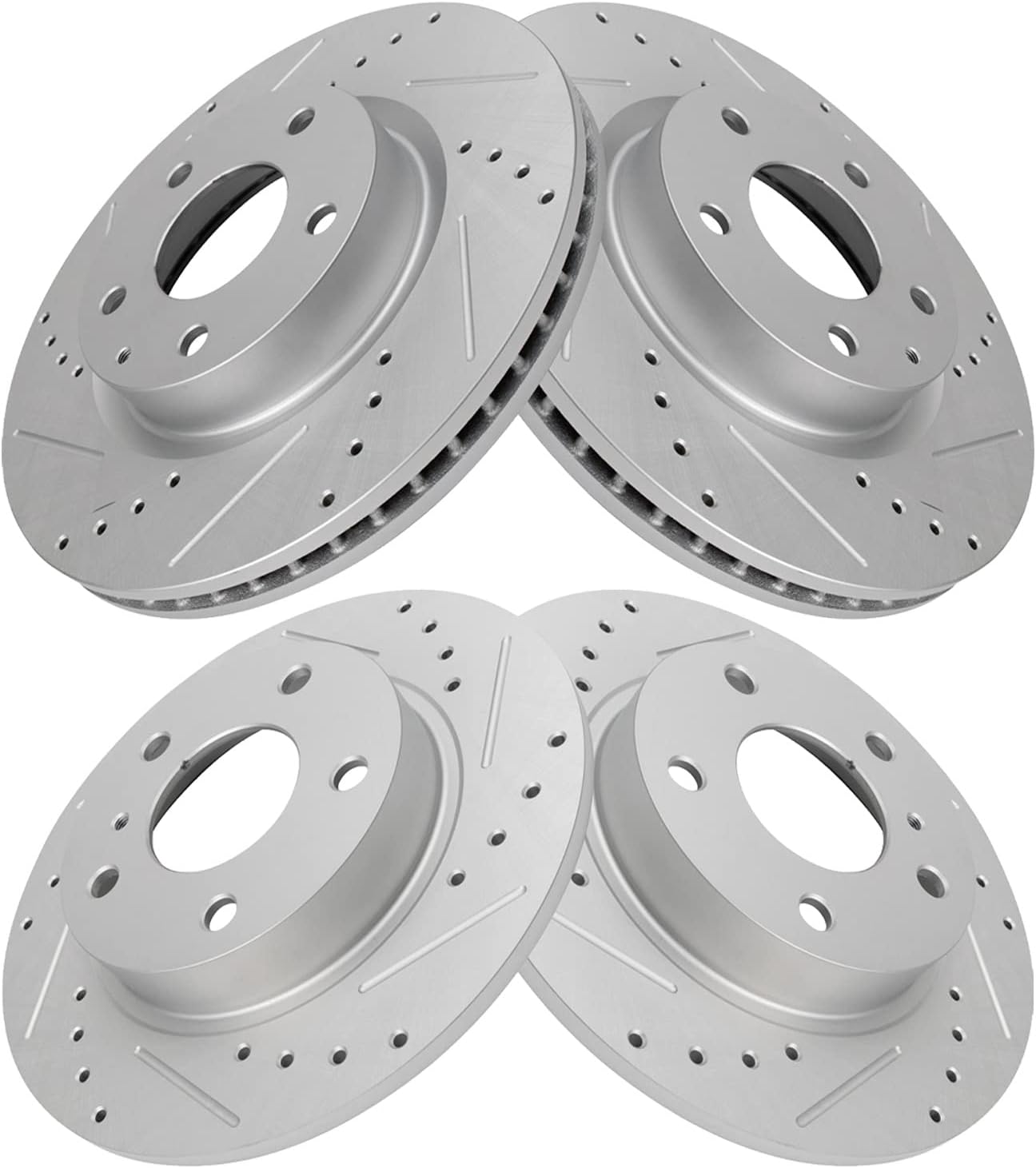 TRQ Performance Front and Rear Brake Rotor Set G Coated Drilled and Slotted Compatible with 2014-2018 Mazda 3 2019-2021 Mazda CX-3