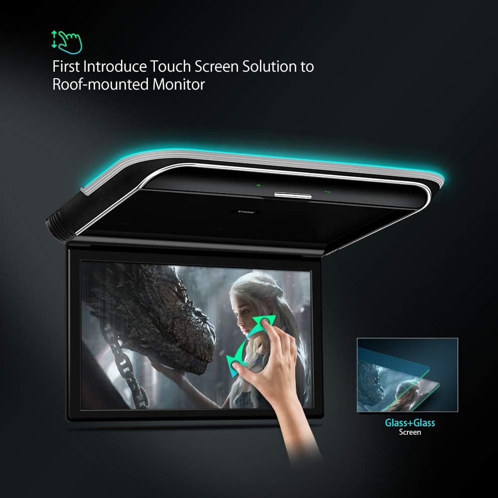 XTRONS Android Car Overhead Player 15.6' Wide IPS Touch Screen 8K Video Car Roof Mount Monitor with Built-in Stereo Speakers Flip Down Overhead Car Monitor Support Bluetooth, WiFi, HDMI, USB, IR