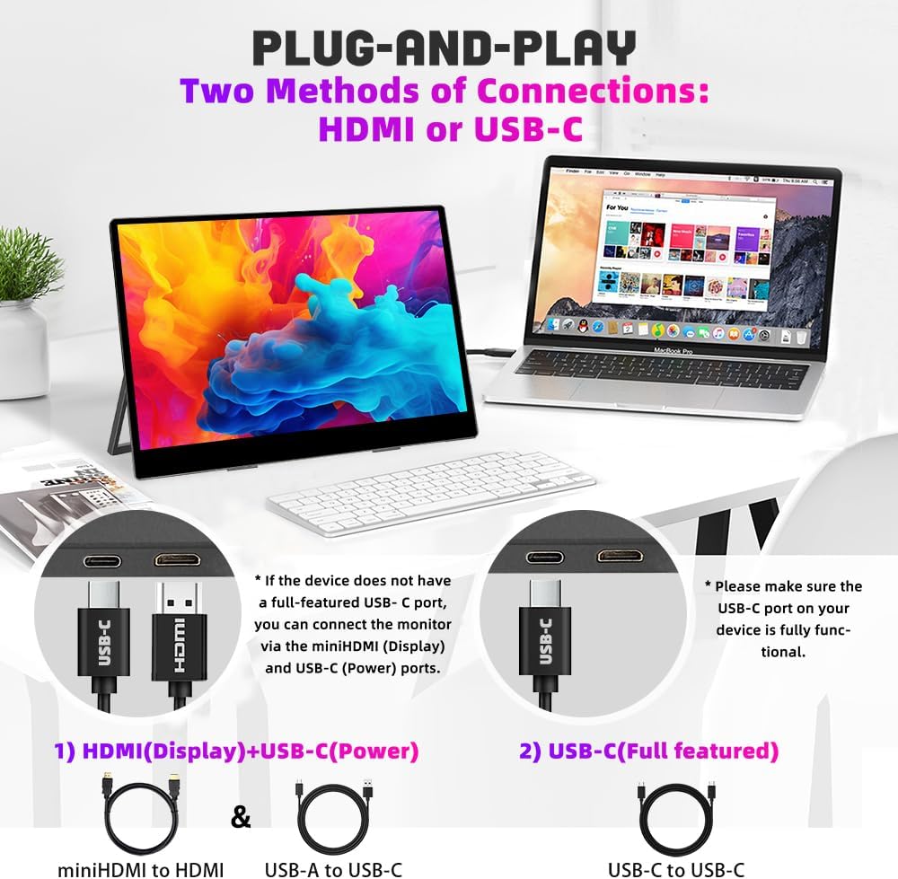 13.3 inch 4K 3840x2160 IPS Secondary Screen Portable Monitor 100% sRGB USB C HDMI Touch Small Computer Display for Gaming PC Laptop Drawing