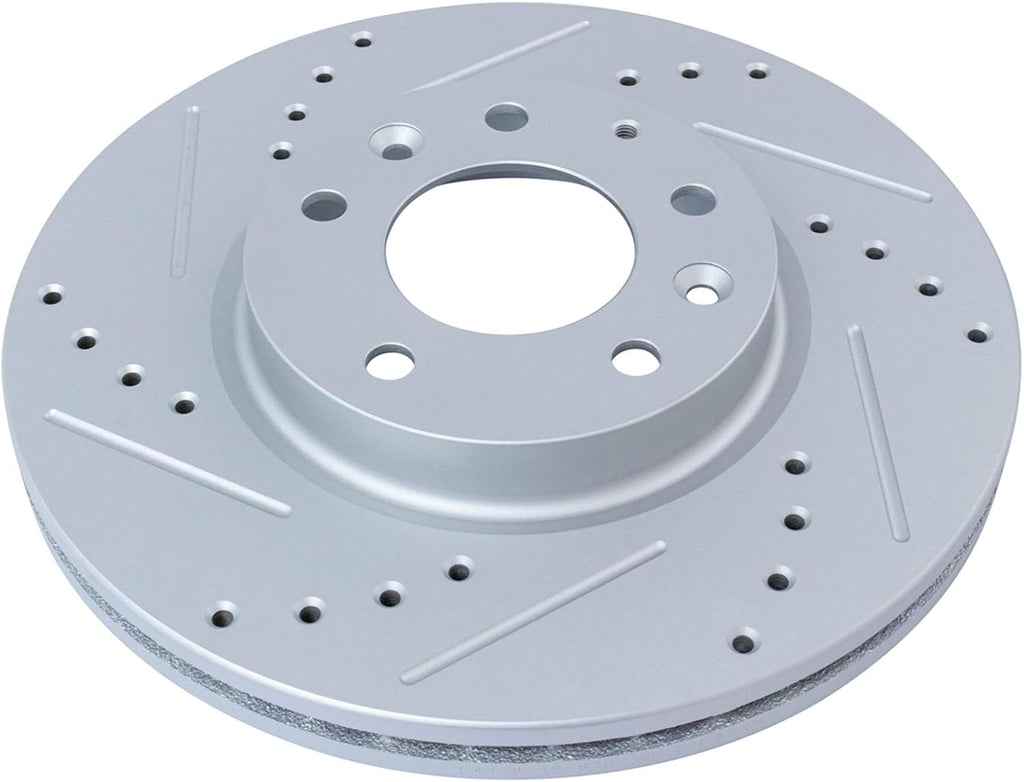 TRQ Performance Front and Rear Brake Rotor Set G Coated Drilled Slotted Vented Solid Compatible with 06-12 Ford Fusion 2006 Lincoln Zephyr 07-12 Lincoln MKZ 06-13 Mazda 6 06-11 Mercury Milan