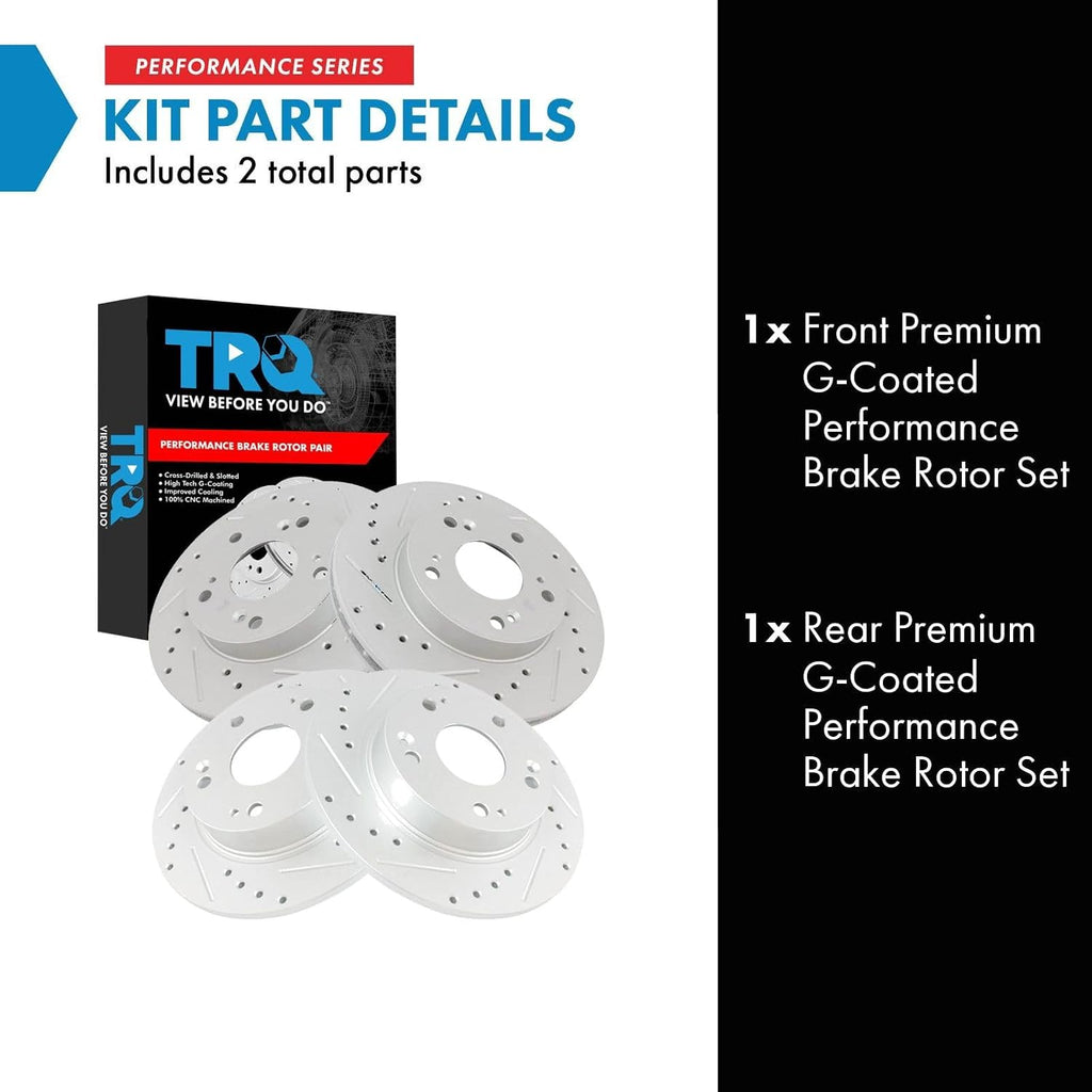 TRQ Performance Front and Rear Brake Rotor Set G Coated Drilled and Slotted Vented Solid Compatible with 2006-2011 Honda Civic