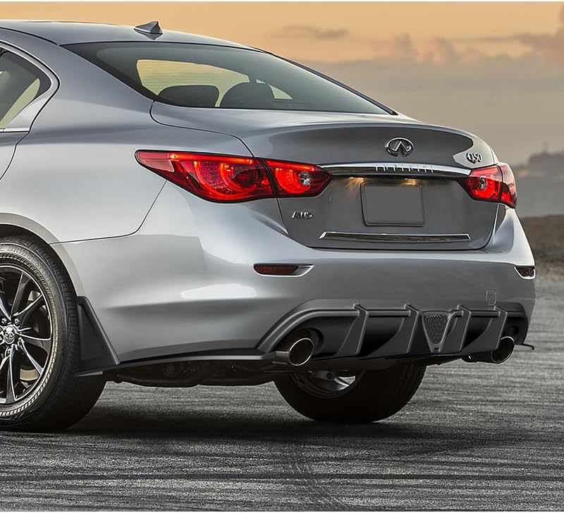 Stay-Tuned Rear Bumper Diffuser Spoiler Lip W/LED Brake Light Compatible with Infiniti Q50 2014 2015 2016 2017, Auto Body Kit Replacement Parts, Car Mods Exterior Accessories (Smoke Lens Brake Light)