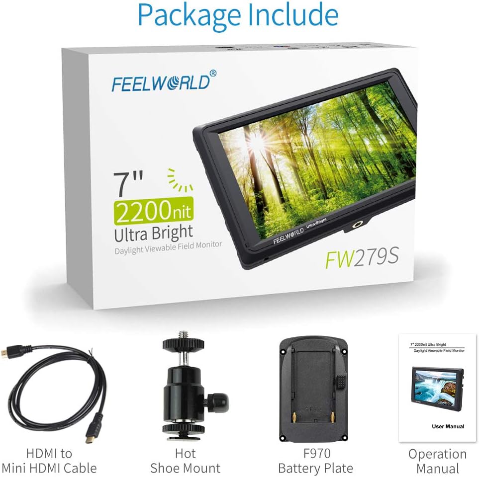 FEELWORLD FW279S 7 Inch Ultra Bright 2200nit Daylight Viewable Full HD 1920x1200 IPS Panel DSLR On Camera Field Monitor 3G SDI 4K HDMI Input/Output Video Assist Peaking Focus