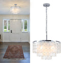 17.72' Capiz Shell Chandelier, 5 Light Chrome Dining Room Light Fixture, Modern Natural Coastal Seashell Chandeliers for Living Room Bedroom Foyer Bathroom (White Seashell Lighting Fixtures)