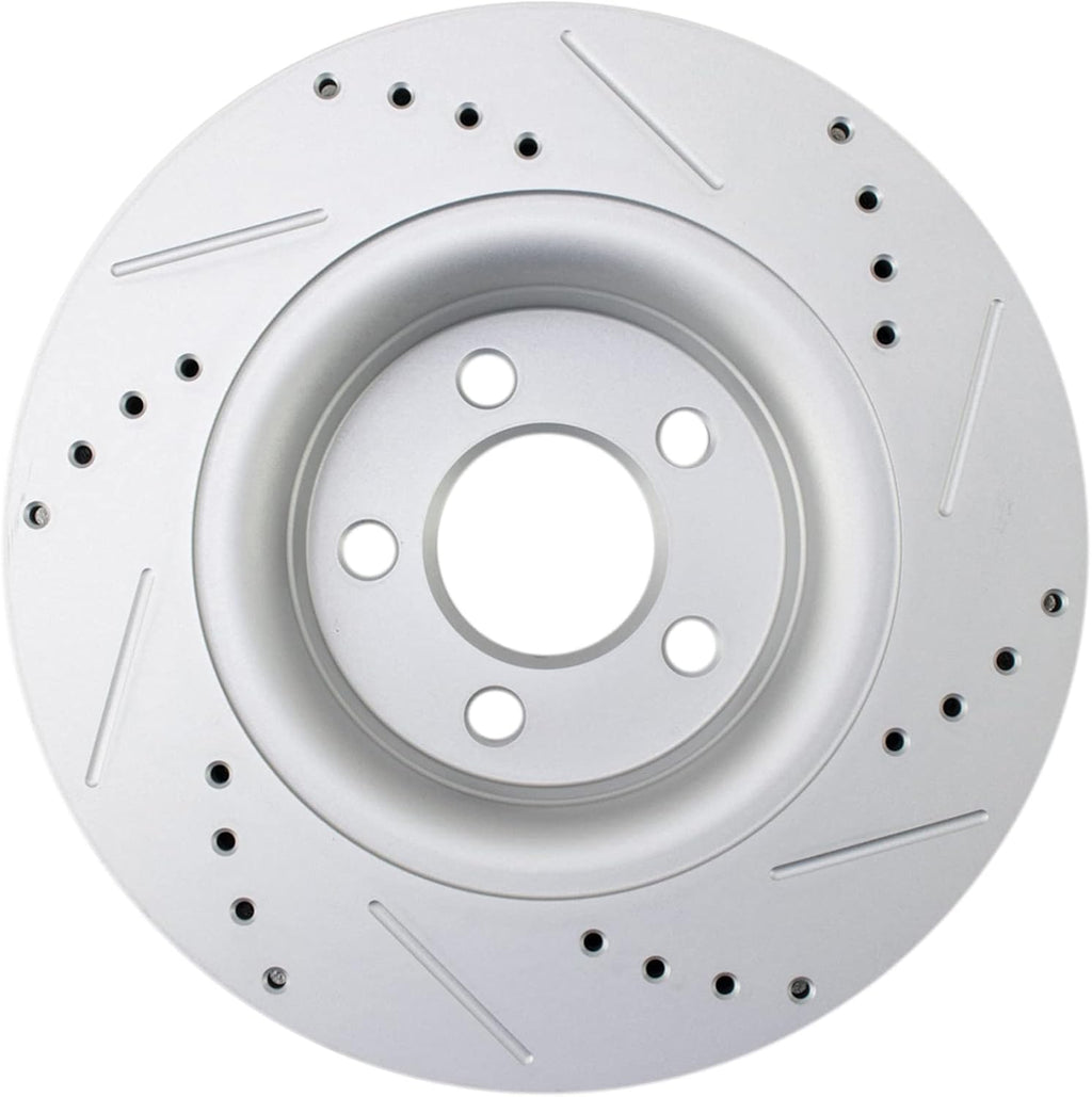 TRQ Performance Front and Rear Brake Rotor Set G Coated Drilled and Slotted Compatible with 2015-2020 Ford Mustang