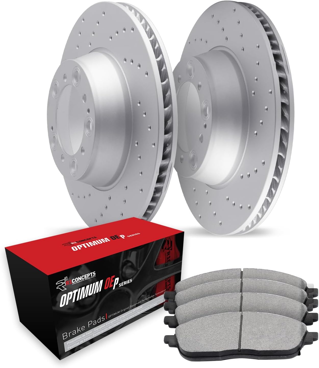 R1 Concepts Front Brake Kit Fits 2006-2011 Honda Civic Coupe Si; 2007-2011 Honda Civic Sedan Si| Optimum Oep Brake Pads and Drilled Brake Rotors| 11.8' Front
