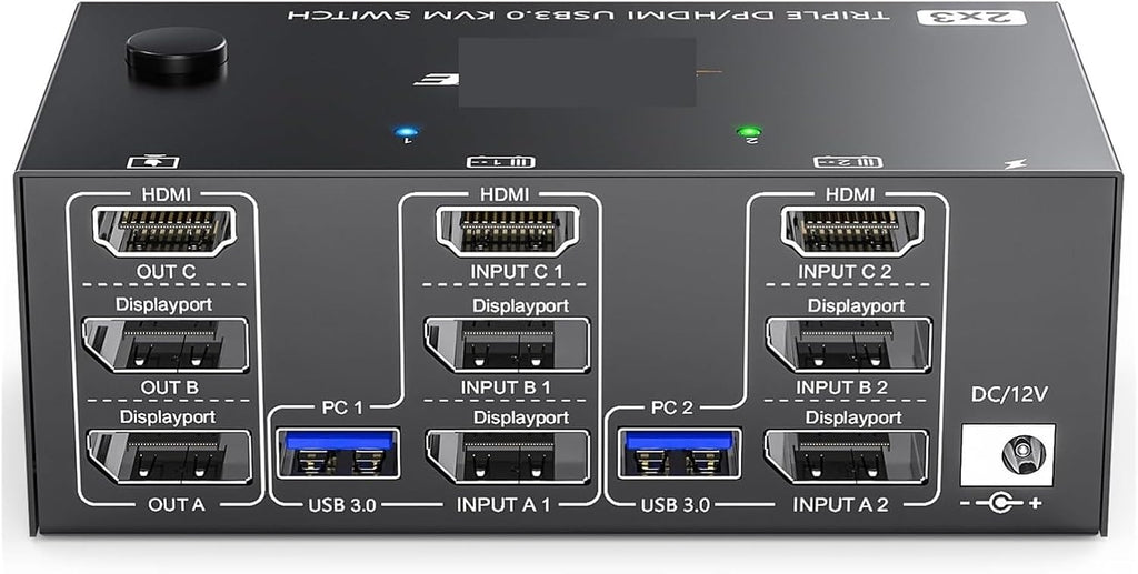 KVM Switch 3 Monitors 2 Computers 8K@60Hz 4K@144Hz, HDMI+2 Displayport KVM Switch Triple Monitor for 2 Computer Share(203DH AU)