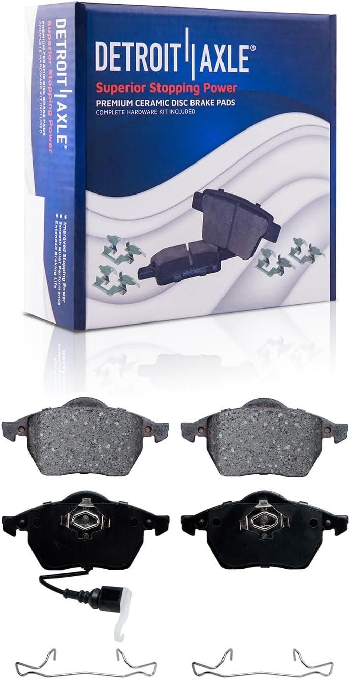 Detroit Axle - Front Brake Kit for 1999-2005 Volkswagen Jetta 1999-2010 Beetle 1999-2001 Golf, 11.34'' inch Disc Brake Rotors Ceramic Brake Pads w/Hardware Replacement