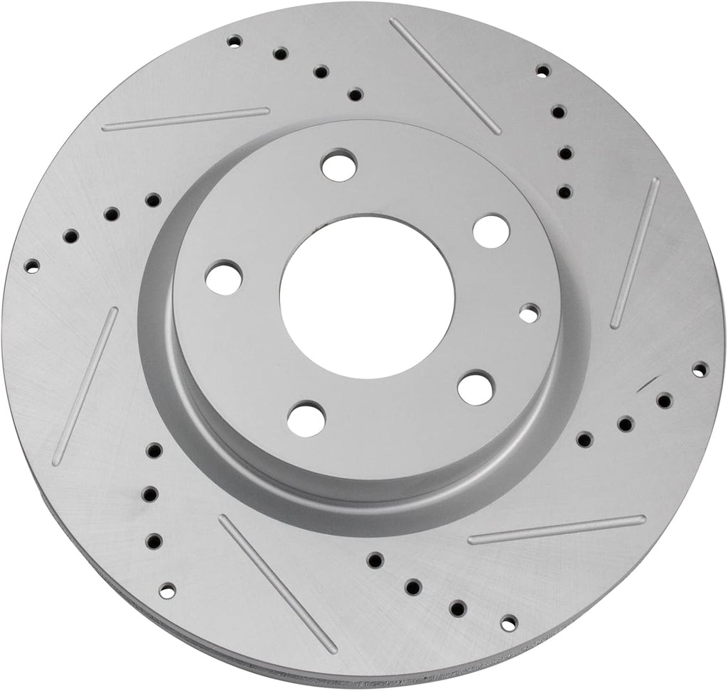 TRQ Performance Front and Rear Brake Rotor Set G Coated Drilled and Slotted Compatible with 2014-2018 Mazda 3 2019-2021 Mazda CX-3