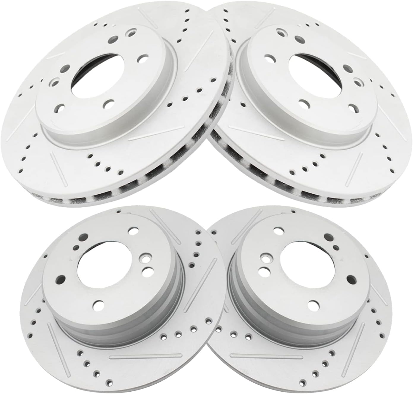 TRQ Performance Front and Rear Brake Rotor Set G Coated Drilled Slotted Compatible with 1996-2000 Mercedes-Benz C280 1996-1997 E300 1998-2004 SLK230 1999-2007 C230 2001-2005 C240
