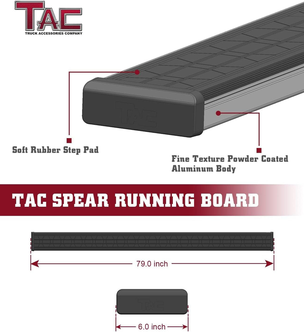 TAC Spear Running Boards Compatible with 2005-2026 Nissan Frontier Crew Cab Pickup 6' Side Step Rail Nerf Bar Truck Accessories Aluminum Texture Black Width Body and Soft Top Lightweight 2Pcs