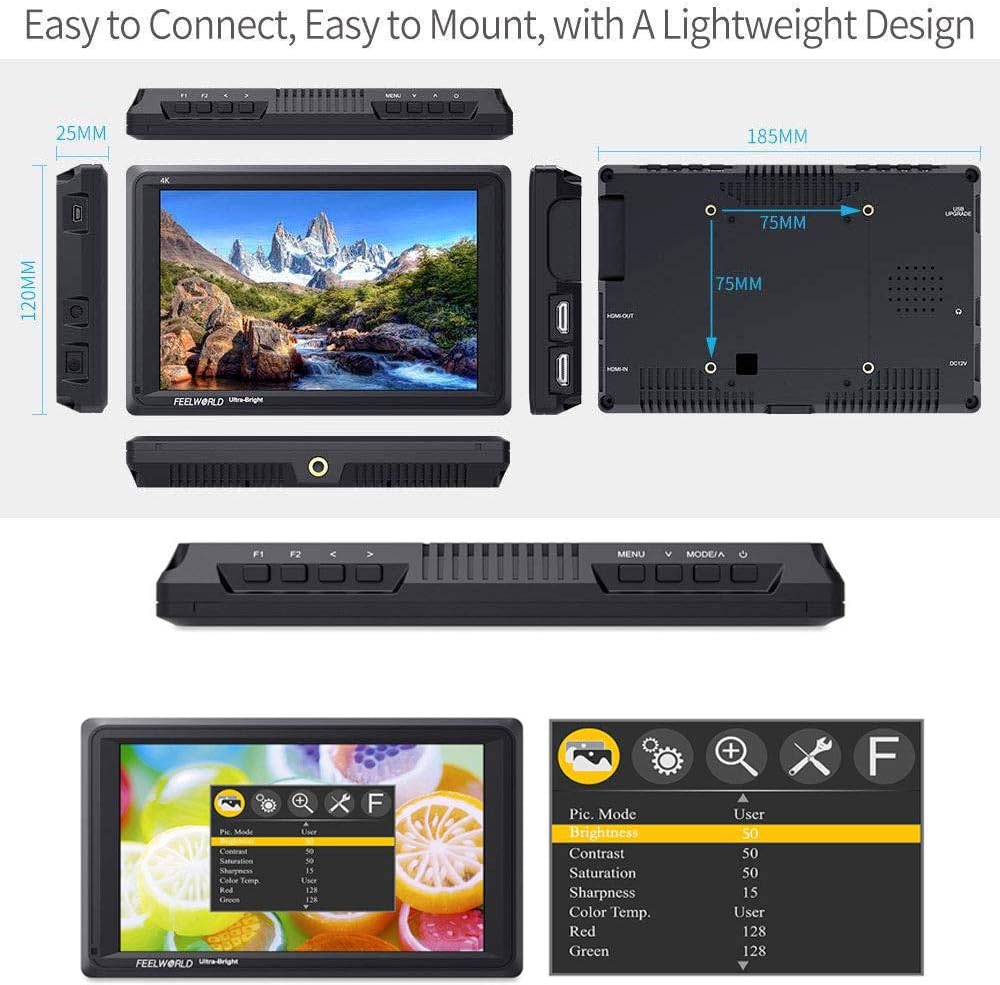 FEELWORLD FW279 7 Inch Ultra Bright 2200nit Daylight Viewable Full HD 1920x1200 IPS Panel DSLR On Camera Field Monitor 4K HDMI Input/Output Video Assist Peaking Focus