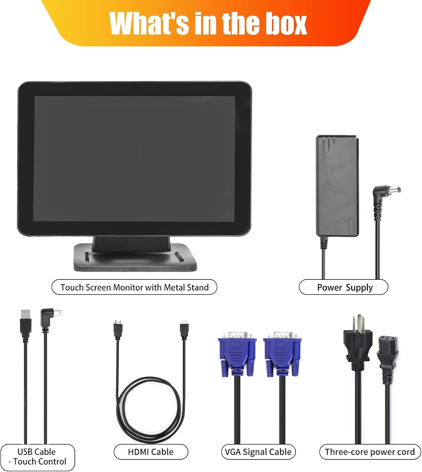 ANGEL POS 15.6 Inch 1920 x 1080 FHD IPS Touchscreen POS Monitor with Metal Stand, 10 Points Touch HDMI VGA, Waterproof Dustproof Screen 1080P, Indusitrial, Office, Retail, Gym, Warehouse (Black)
