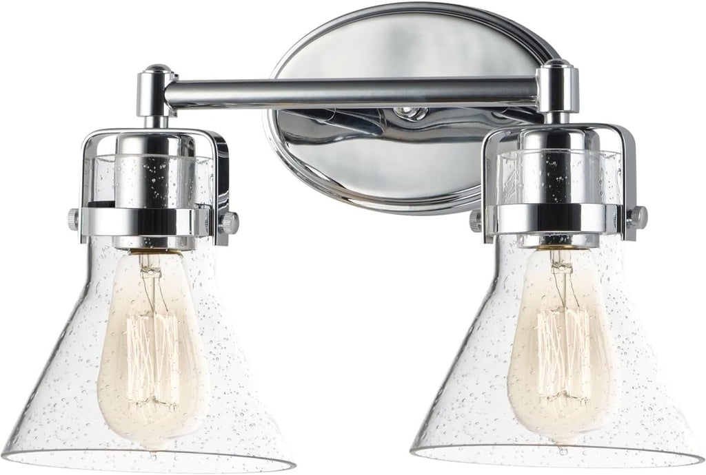 Maxim Lighting Seafarer 2-Light Bath Vanity Light | Polished Chrome Steel Finish | Seedy Glass Shade | Industrial Indoor Light Fixture | Ideal for Bathrooms & Powder Rooms | Dimmable | 26112CDPC