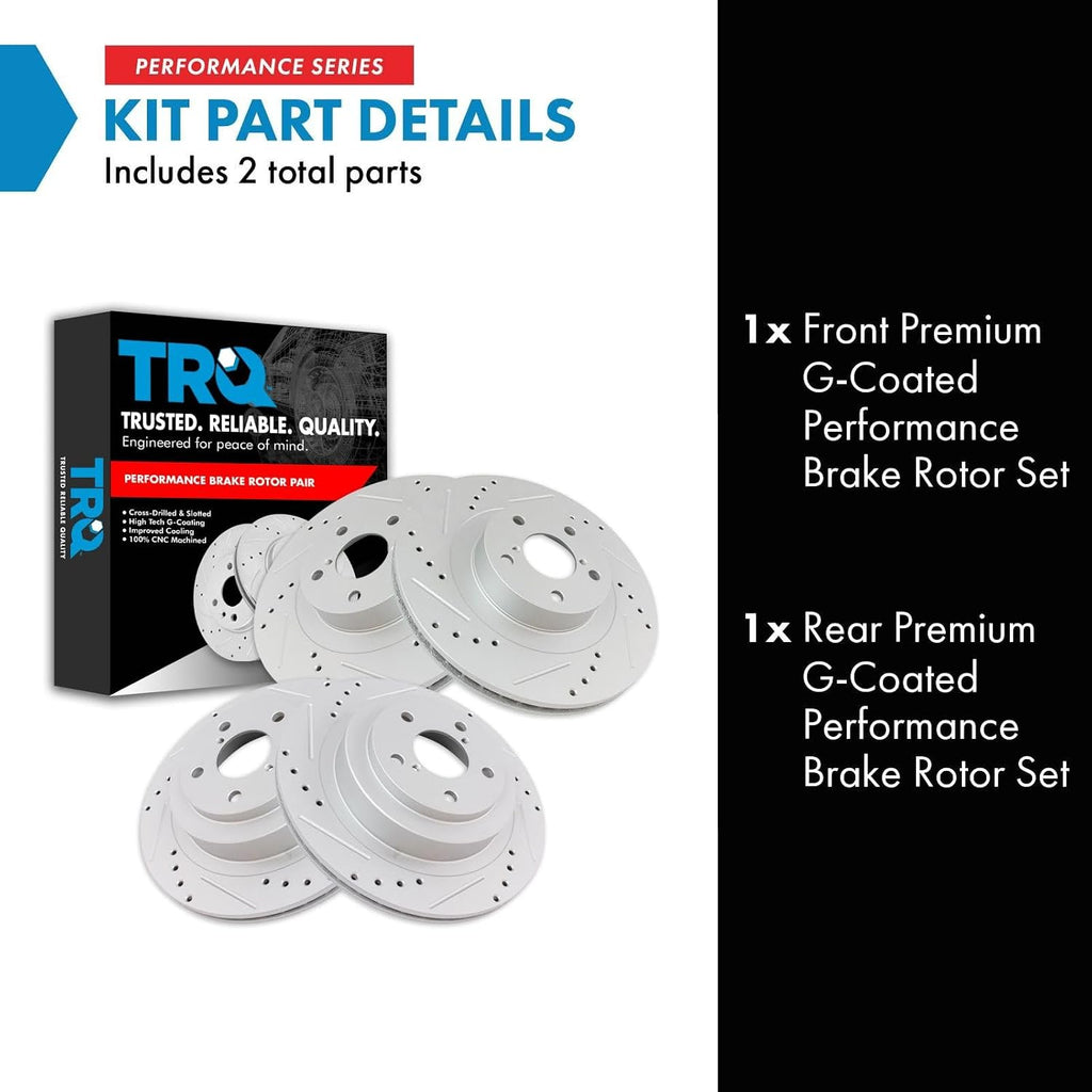 TRQ Performance Front and Rear Brake Rotor Set G Coated Drilled and Slotted Compatible with 2006-2007 Subaru Impreza
