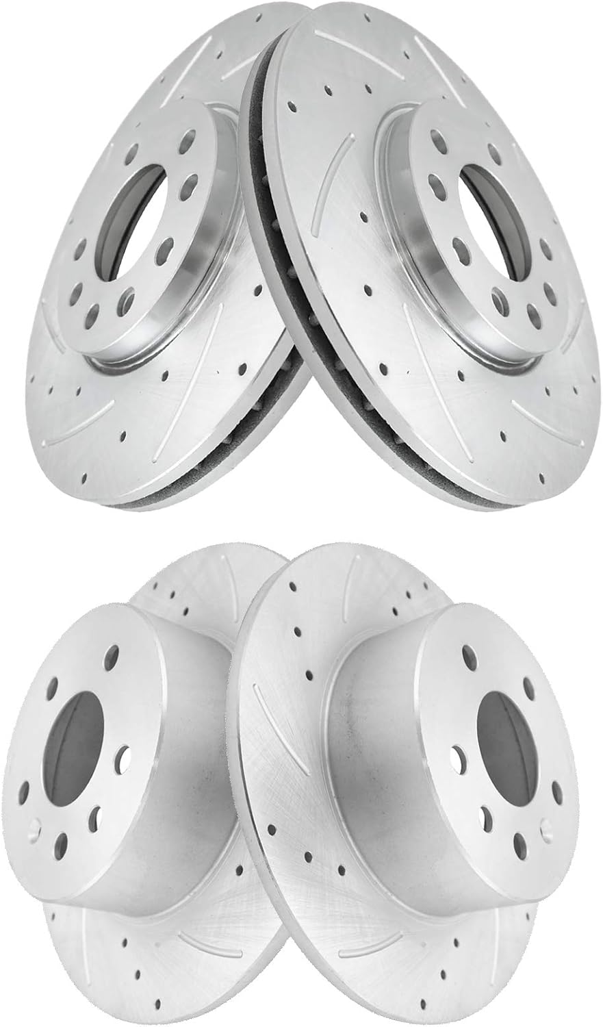 TRQ Front Rear Performance Drilled Slotted Zinc Coated Rotor Kit Compatible with Saab Saturn