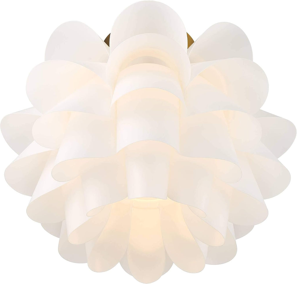Possini Euro Design Mid Century Modern Glam Close to Ceiling Light Semi Flush Mount Fixture White Flower Gold Metal 15 3/4' Wide for House Bedroom Hallway Living Room Bathroom Dining Kitchen
