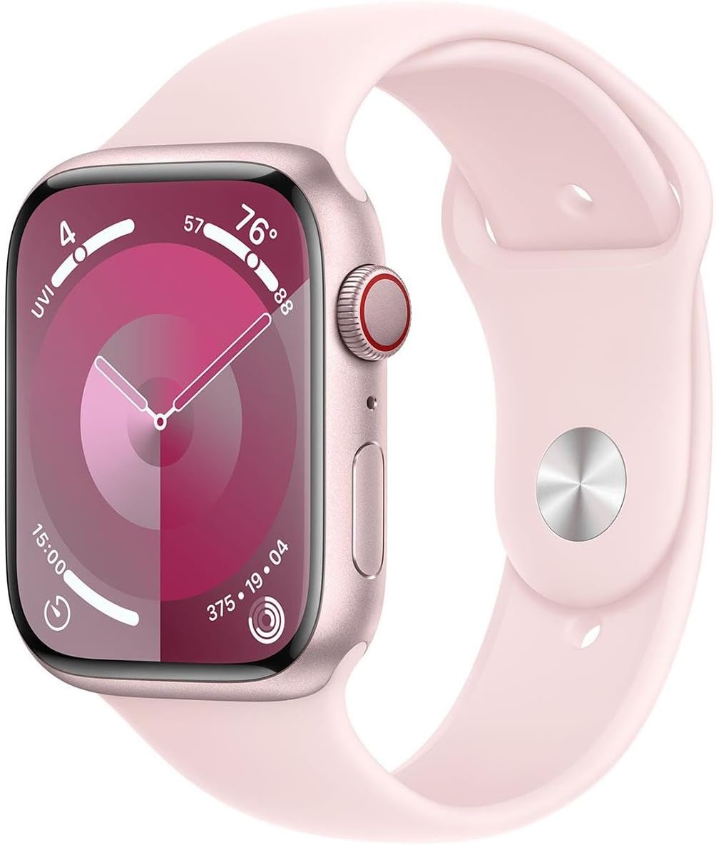 Apple Watch Series 9 [GPS + Cellular, 45mm] - Pink Aluminum Case with Pink Sport Band, M/L (Renewed)