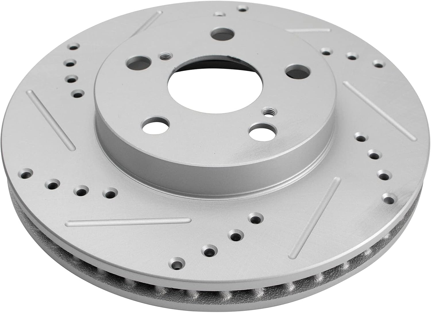 TRQ Performance Front and Rear Brake Rotor Set G Coated Drilled and Slotted Compatible with 2011-2013 Lexus CT200h 2010-2015 Toyota Prius 2012-2015 Prius Plug-In