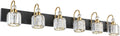 Ralbay Crystal Vanity Lights 6-Lights Modern Crystal Bathroom Vanity Lights Over Long Mirror Modern Black Gold Bathroom Vanity Lighting Fixtures