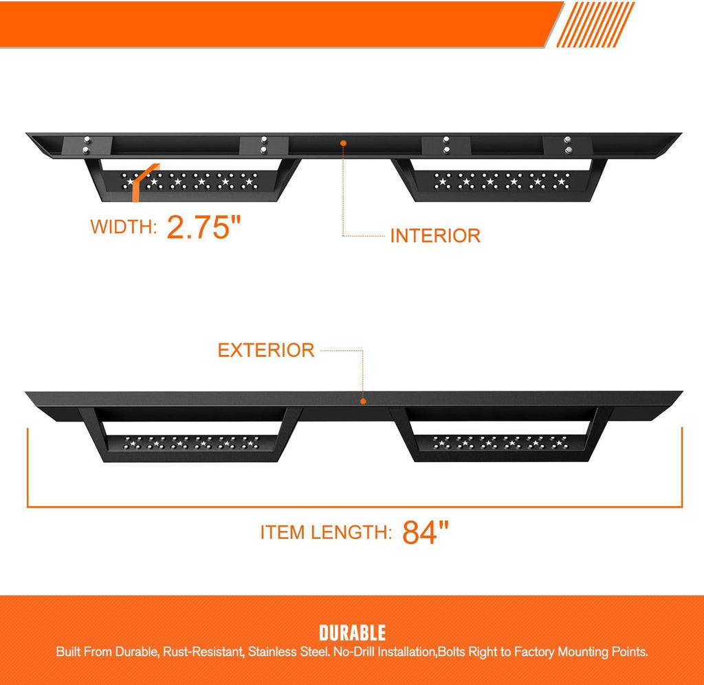 2.75' Black Drop Side Steps Nerf Bars Running Boards Compatible with 07-19 Chevy Silverado/GMC Sierra Crew Cab (Pair)