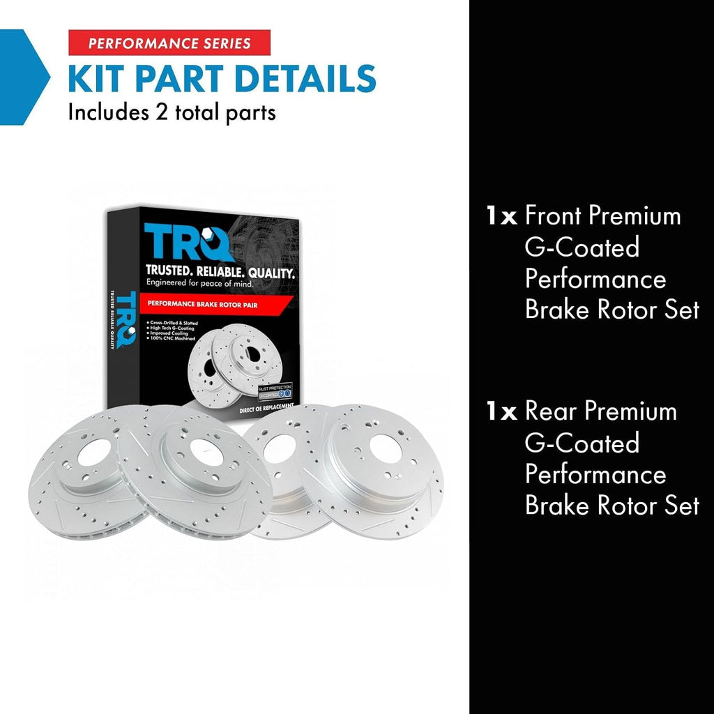 TRQ Performance Front and Rear Brake Rotor Set G Coated Drilled and Slotted Compatible with 2005-2006 Honda CR-V